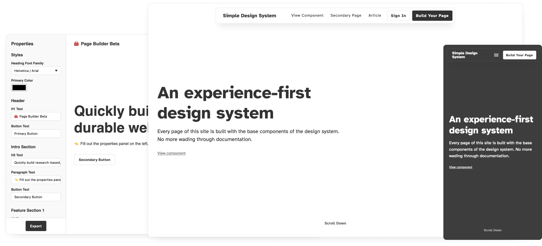 Cover image for the Design System with the homepage, and Page Builder.